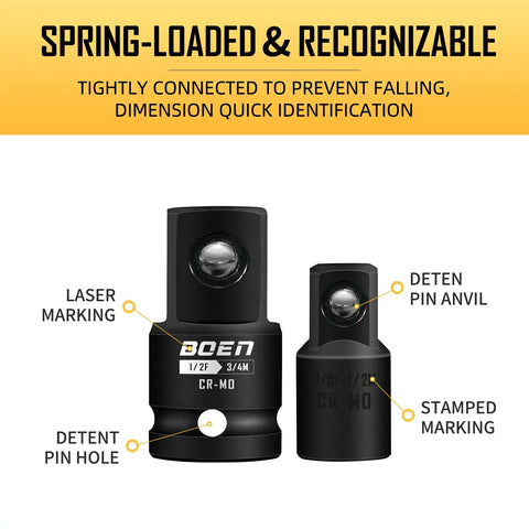 Spring-loaded adapter from Eight Piece Impact Socket Adapter And Reducer Set For One Quarter, Three Eighths, One Half, And Three Quarters Inch Drive