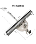 Dead On Table Router Gauge With Flip Stop Fence And Adjustable Protractor Angle Ruler For Smooth Woodwork and Easy Shop Mods featuring product size measurements.