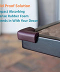 Eight Pack Baby Proofing Corner Guards Kid Safe Soft Rubber Edge Protectors With 3M Adhesive on table corner, brown color.