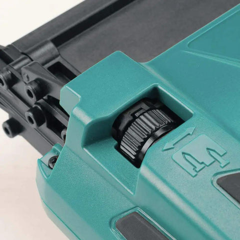 Close-up of tool-free depth adjustment dial on 18V LXT Cordless 2-Inch Brad Nailer With 110-Nail Magazine
