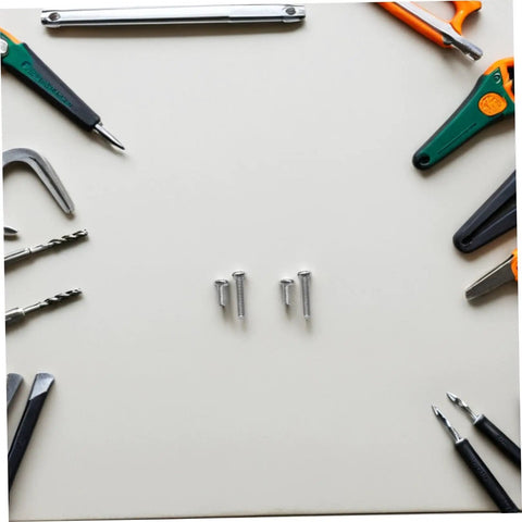 Hella Solid Mini Screw Kit For Eyeglass And Laptop Repair Packs Durable Self Tapping Screws arranged with tools on a work surface.