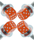 Dice License Plate Screw Fasteners Kit Four Piece Set For Cars Trucks And Motorcycles Orange Durable Stainless Steel And Aluminum Alloy Universal Fit Lets You Deck Out Your Ride With A Cool Dice Style shown in image.