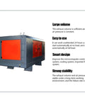 Zero Hassle Heavy Duty Oil Free Air Compressor With Truly Silent Rotary Setup High Pressure Airflow For Garage Workshop And Industrial Jobs Smooth All Day Long Power side view with red and grey casing.