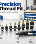 Rivet Nut Tool Kit M3 To M10 With 180 Nuts For Quick Metal Repair In The Shop Grab And Go Wrench Or Drill Heads Included For Fast Installations And Tidy Organized Set, six mandrels on bench