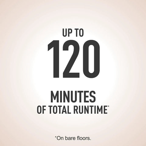Text highlighting 'Up to 120 Minutes of Total Runtime' for the Ion Robot Vacuum With Tri-Brush System And WiFi Connectivity.