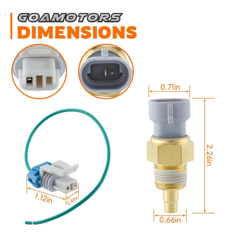 Engine coolant temperature sensor (GoaMotors) with brass threaded body, gray plastic connector, and wiring harness