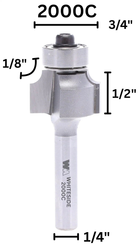 Carbide Tipped Roundover Router Bit With One Eighth Inch Radius, Three Quarter Inch Diameter, One Quarter Inch Shank, One Half Inch Cutting Length