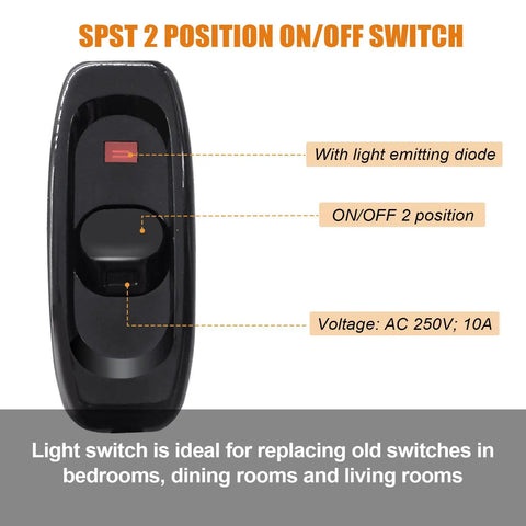 4 Pack Inline Cord Switches Black 250V 10A Heavy Duty On Off Button Switch With Red LED Indicator Light For Lamps Wall Lights Mirrors Sconces And Home Lighting Projects, SPST 2-position