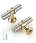 Brushed Nickel And Brushed Brass Cabinet Knobs And Handles, Single Hole Modern T Bar Drawer Pulls with screws, 5 Pack