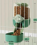 Hanging Gravity Pet Feeder Auto Water Dispenser No Drip Drinking Bowl Cage Mounted Food Dish For Dogs Cats Rabbits with food inside.