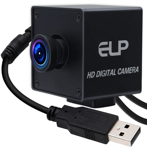 Global Shutter USB Wide Angle Webcam With 110 Degree Low Distortion Lens 1080p At 90fps Ultra Smooth High Frame Rate For Computer Raspberry Pi Laser Engraver Lightburn Camera USB 2.0 Security Cam, featuring compact black design and USB connector