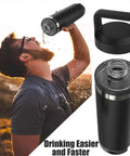 Chug Cap Replacement Screw Top Lid For Rambler Bottle 18oz 26oz 36oz 64oz Built Tough Durable BPA Free Cap Cover Water Bottle Part Accessory Leak Proof Design shown with man drinking and black bottle