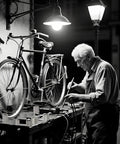 Man repairing bike using Five Sets Of Ten Types Bike Bearing Kit With Headset Retainers For Crank And Caged Wheel Repairs.