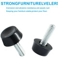 Two adjustable furniture leveling feet with black plastic tops and metal screws, part of a Twenty Four Pack Adjustable Furniture Leveling Feet Replace Wobbly Table Glides Screw In Leg Stabilizers One Quarter Inch Pitch Grip These Tight For A Rock Solid Foundation Wherever You Park Your Rig.