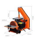 Compact Desktop Electric Grinder With Belt And Disc Sander For Woodworking dimensions with adjustable table for precise sanding and polishing.