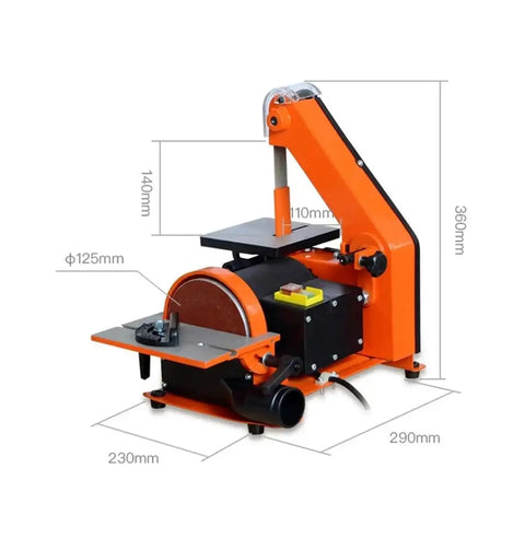 Compact Desktop Electric Grinder With Belt And Disc Sander For Woodworking dimensions with adjustable table for precise sanding and polishing.