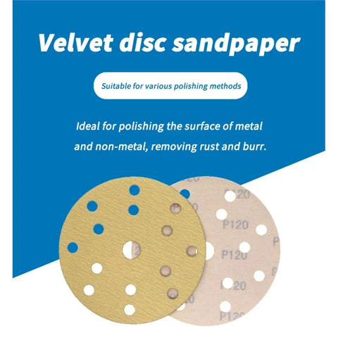 Grab These Killer Yellow 6 Inch Gold Sanding Discs With Anti-Clog Coating And 15 Holes For Dust Free Grinding On Any Project That Hits Hard Today, showing velvet disc sandpaper.