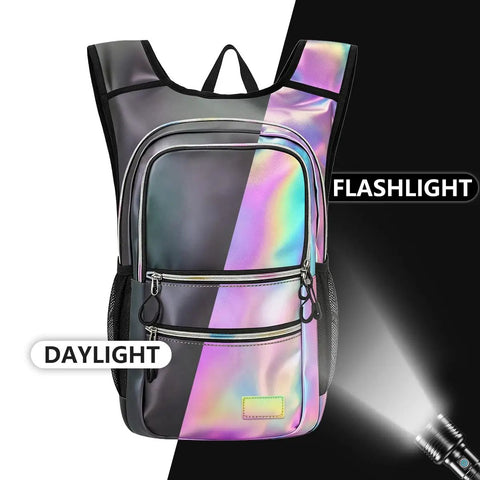 Glow In The Dark Hydration Pack With 3L Water Bladder, Lightweight Insulated Backpack For Raves with reflective laser design.