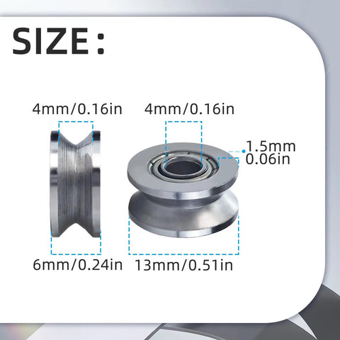 Premium Carbon Steel V Groove Bearings 20 Pack Double Shielded Pulley Rollers for Linear Guide Rails size dimensions 4mm 6mm 13mm