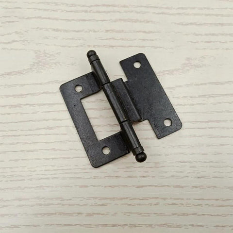 Cabinet hinge, black metal, two-leaf design with mounting holes.