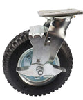 8 Inch Heavy Duty Swivel Caster Wheel Built Tough With Non Marking Polyurethane Tread Dual Locking Brakes Double Ball Bearing side view.
