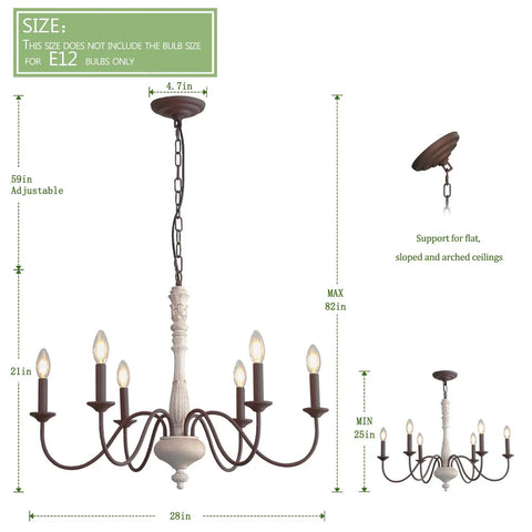 Six Light Farmhouse Chandelier With Dope Vintage Candle Design Rustic Industrial Pendant Lighting In White And Dark Brown