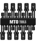 10 Piece 3/8 Inch Drive Impact Socket Adapter Set With 1/4 Inch Hex Shank For Drill To High Torque Wrench Turn Any Drill Into An Automotive And DIY Ready Pro Grade Impact Tool In Durable CR V Steel displayed on white background