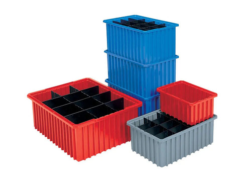 Built Like A Tank Plastic Storage Bins Slotted Dividable Stackable Grid Containers Modular Parts Sorters 20 Pack in various colors.