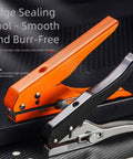 Edge sealing tool, orange and black, featuring an adjustable position for smooth, burr-free sealing on various materials.