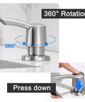 360° rotation and press down function of Under Sink Soap Dispenser For Kitchen Sink With 40 Inch Extension Tube Kit Built In Pump 360 Degree Rotation No More Refills Connects Directly To Large Bottles Fits Single Or Double Sinks Brushed Nickel Finish