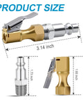 Beefy Brass Air Chuck Set Of 3 For Schrader Valves, Closed Flow Design With One Quarter Inch FNPT Threads, product size shown