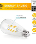 Dimmable Vintage Edison LED Bulb Pack Of 6 With Warm White 2700K Glow E26 Base 400 Lumens 40W Equivalent Antique Filament Look Transparent Glass Long Lifespan