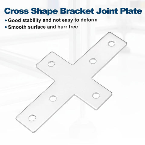 Two Pack 3030 Cross Shape Corner Bracket Joint Plate For Aluminum Extrusion, Heavy Duty Carbon Steel, Built To Last, Silver Finish