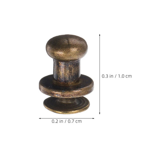 50 Piece Vintage Zinc Alloy Drawer Knobs Straight Up Durable Mini Cabinet Hardware Pulls For Boxes And Dressers Smooth Antique Bronze Finish Hassle Free Install, close-up view of miniature knob, dimensions 0.3 x 0.2 in.