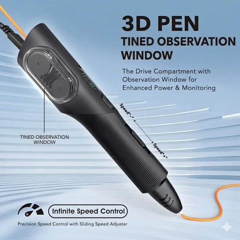 3D Printing Pen Kit With Adjustable Temperature And Stepless Speed PLA And ABS Compatible LCD Display Slick Grip Tinted Window Black