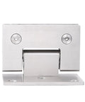 Pair Of Premium 304 Stainless Steel Shower Door Hinges Built Damn Tough For Frameless Glass Doors Featuring A Slick Brushed Finish And Dead Solid 90 Degree Swinging Motion, front view.