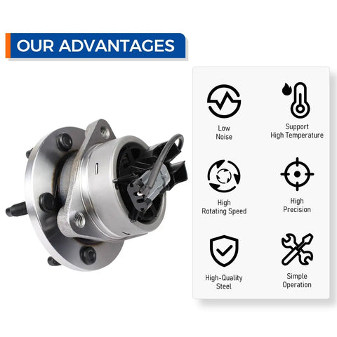 Front Wheel Bearing Hub Assembly With ABS Drop-In Replacement For 2004-2011 Chevy HHR, 5-lug hub and features list