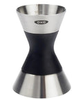 Stainless Steel Two Sided Jigger With Flip Measurements, Soft Non Slip Grip visible with laser engraved increment markings