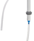 Heavy Duty PVC Drum Pump Hand Cranked Piston Design With Long Discharge Hose, clear tube, ideal for transferring chemicals.