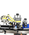 Killer Fully Automatic Labeling Machine For Round Bottles Cranking 20 To 60 Labels Per Minute With Zero Hassle Auto Correction Touch Screen and Smooth Roller Horizontal Setup showing label application process.