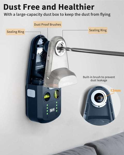 4 In 1 Laser Level Tool With Line Laser And Dust Collector, Wall Bracket, Electronic Vacuum Suction Cup, 1800 mAh Battery, Leveler For Picture Hanging Painting And Home Renovations mounted on wall