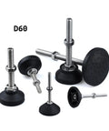 Heavy Duty Adjustable Leveling Feet With Swivel Bases And Universal M8 M10 M12 Threads For Furniture And Lathes offering a black nylon top and metal screw.