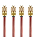 Four Pack Service Access Valve For HVAC And Car AC, One Quarter Inch SAE To One Quarter Inch OD, 2.95 Inch Stem, Brass And Copper Construction, Corrosion Resistant For Home Refrigeration Repair And Auto Climate Systems