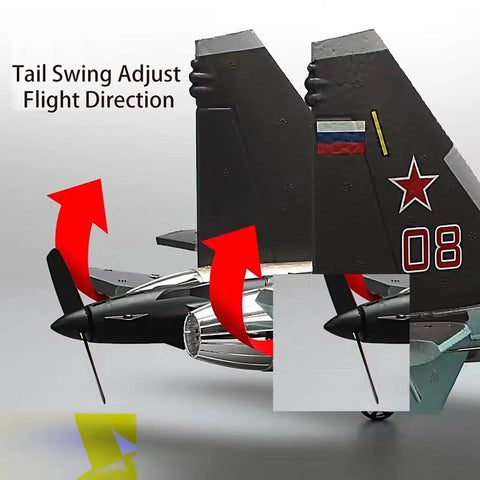 Rad SU-35 Inspired RC Plane With 4CH 2.4G Remote highlighting tail swing feature for flight direction adjustment