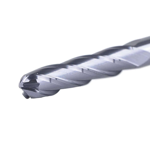Close-up of SpeTool 4-flute ball nose end mill, solid carbide, 1/4 inch shank, 3 inch length