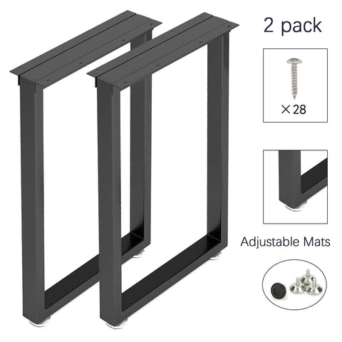 Heavy Duty Metal Table Legs With Adjustable Feet And Floor Protection 28 Inch High 24 Inch Wide Industrial Rustic Desk Or Table Legs Black Set Of 2 Supports Up To 800 Lb