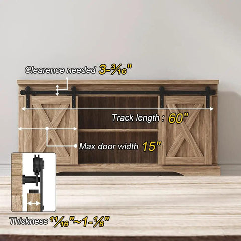 5 Ft Double Barn Door Hardware Track Kit For Cabinets And Closets details on mini sliding rail system with measurements