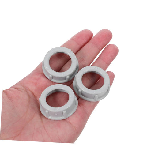 4 Inch Plastic Insulating Bushing For Control Panels And Indoor Electrical Projects, High Electrical Insulation And Corrosion Resistance, No Tool Needed Hand Tighten Installation, 100 Pack Conduit Bushing For Quick Setup, gray plastic bushings in hand