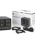 Slick Heavy Duty Dual Bay Hard Drive Enclosure For 3.5 Inch Sata Drives With Usb C Thunderbolt Support Raid Setup Aluminum Build with cables and box.
