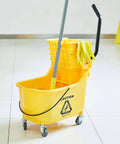 Commercial Side-Press Wringer Mop Bucket On Wheels 35-Quart Yellow Heavy-Duty Floor Cleaning System With Quick-Press Wringer